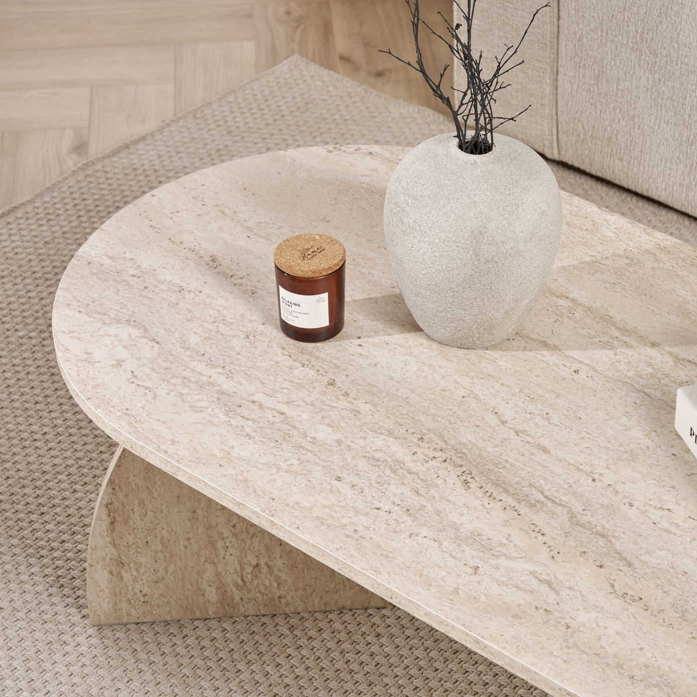 NAYALI Table basse ovale beige 120 cm - Table basse - Mobilier Deco