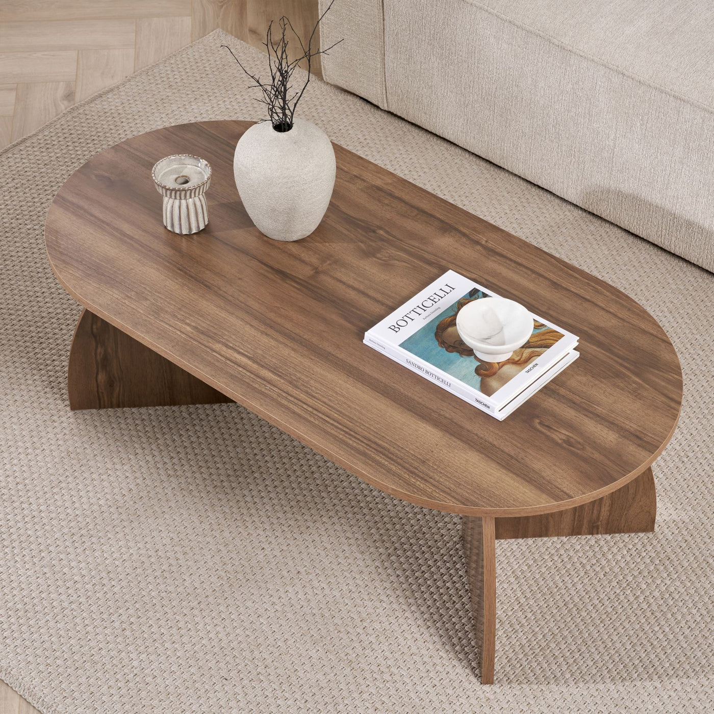NAYALI Table basse ovale couleur bois foncé 120 cm - Table basse - Mobilier Deco