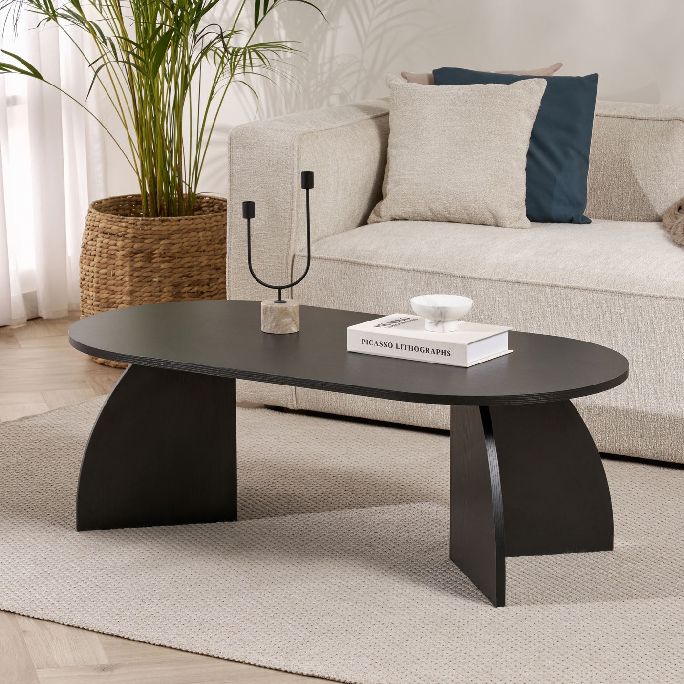 NAYALI Table basse ovale couleur bois noir 120 cm - Table basse - Mobilier Deco