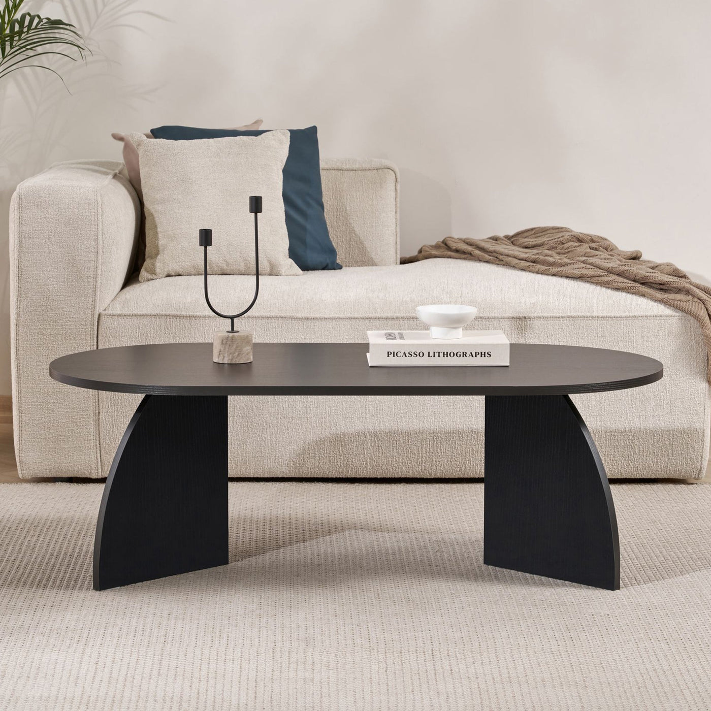 NAYALI Table basse ovale couleur bois noir 120 cm - Table basse - Mobilier Deco