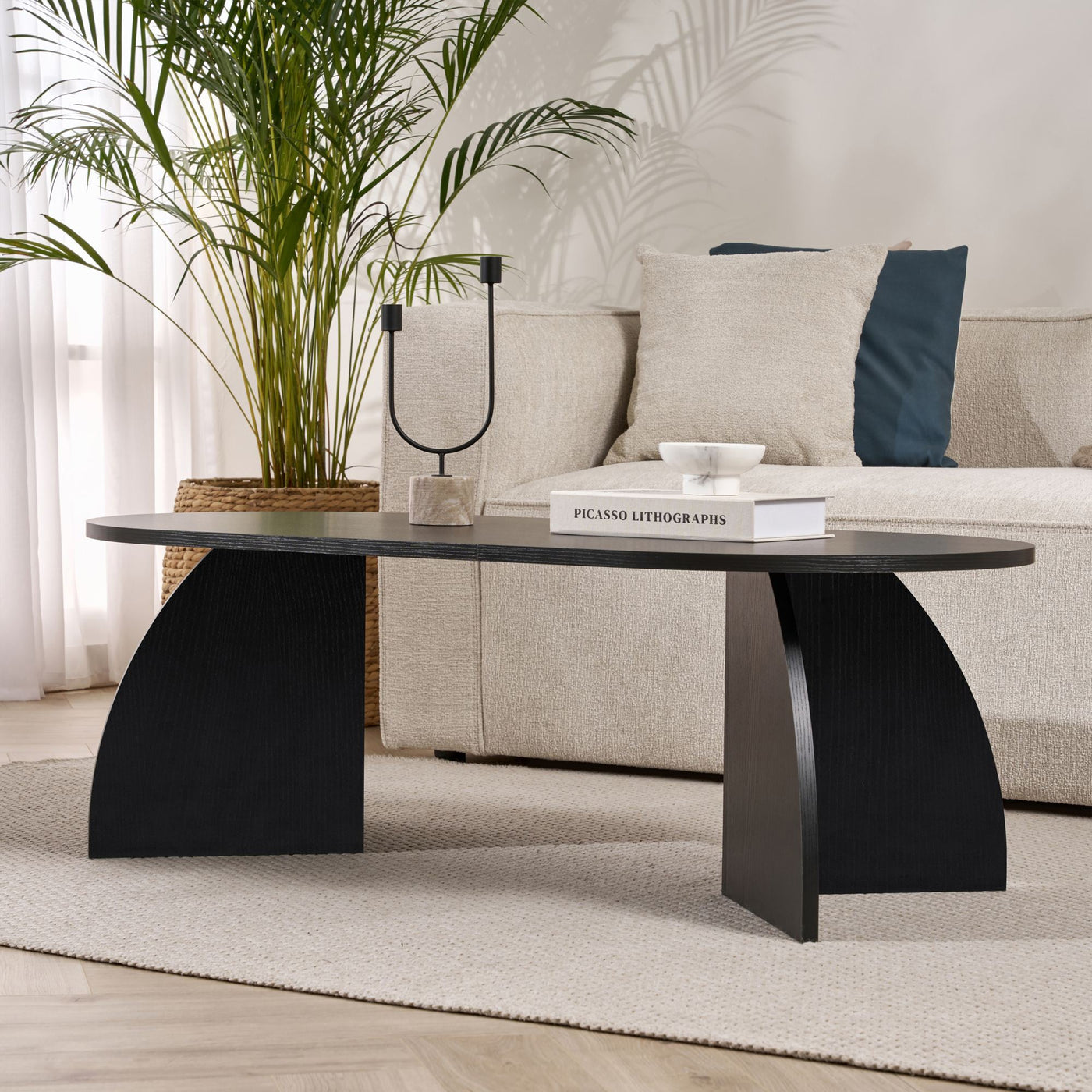 NAYALI Table basse ovale couleur bois noir 120 cm - Table basse - Mobilier Deco