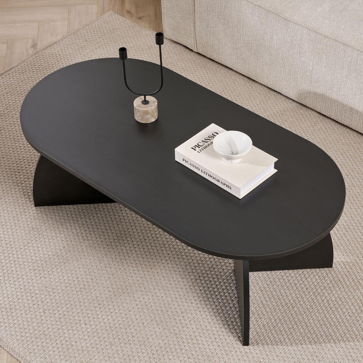 NAYALI Table basse ovale couleur bois noir 120 cm - Table basse - Mobilier Deco