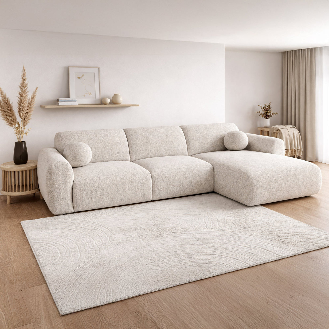 NAYLA Canapé d'angle en tissu beige - Angle droit - Canapés d'angle - Mobilier Deco