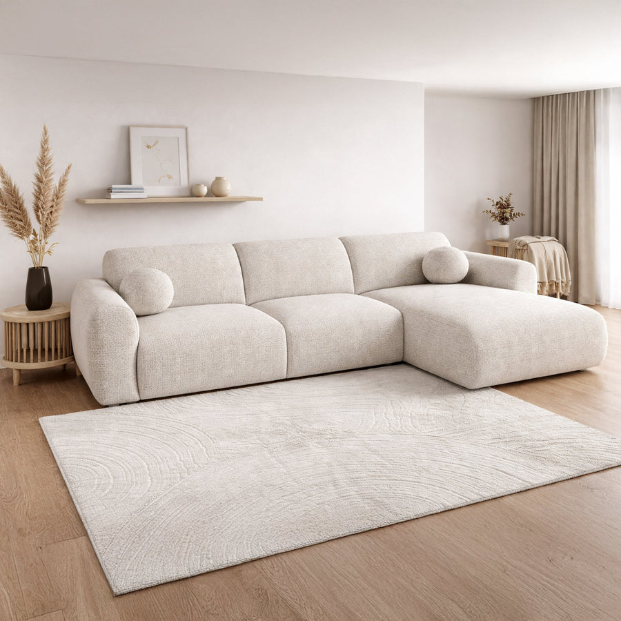 NAYLA Canapé d'angle en tissu beige - Angle droit — aperçu vidéo