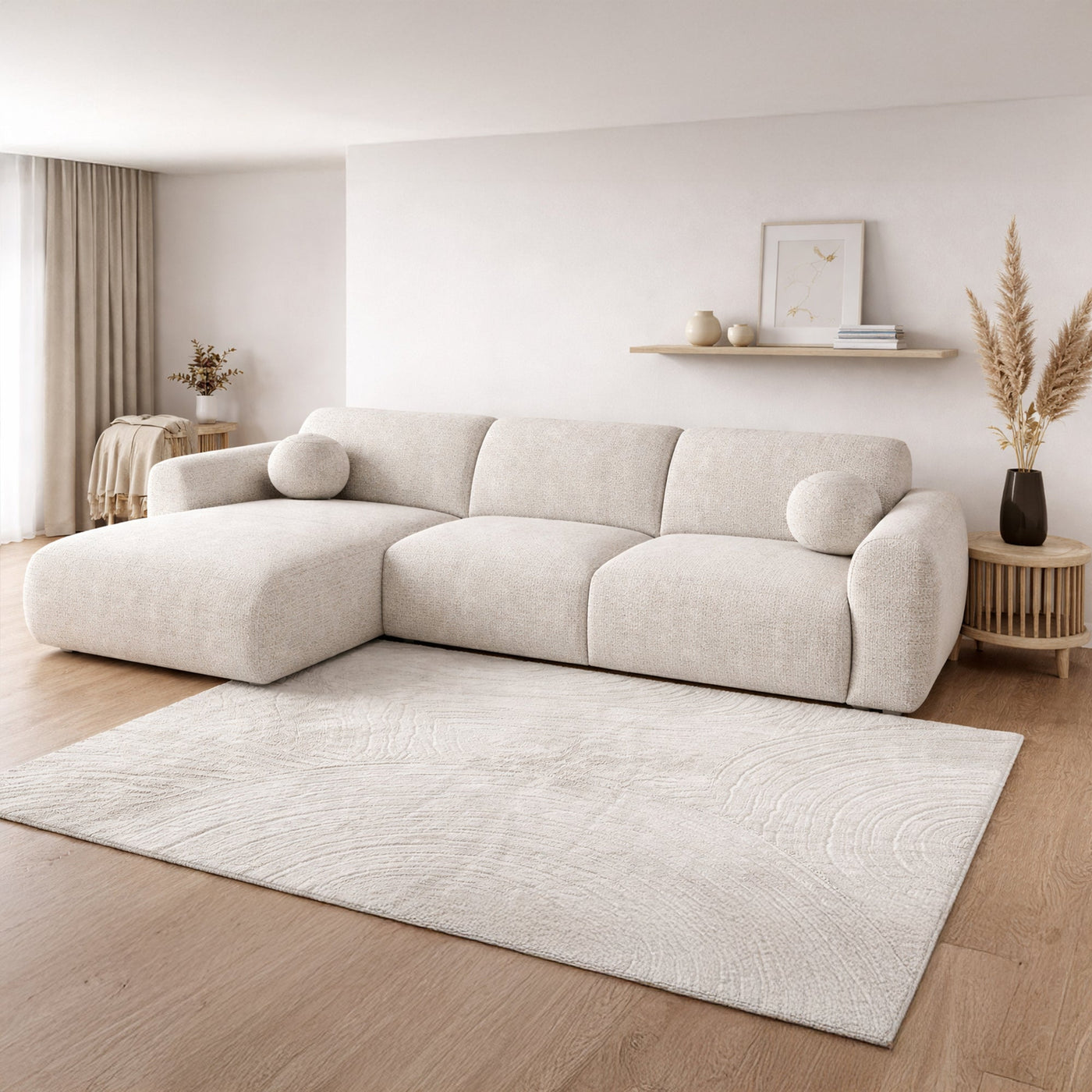 NAYLA Canapé d'angle en tissu beige - Angle gauche - Canapés d'angle - Mobilier Deco