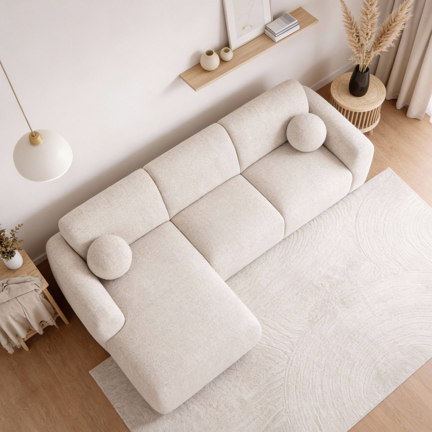 NAYLA Canapé d'angle en tissu beige - Angle gauche - Canapés d'angle - Mobilier Deco