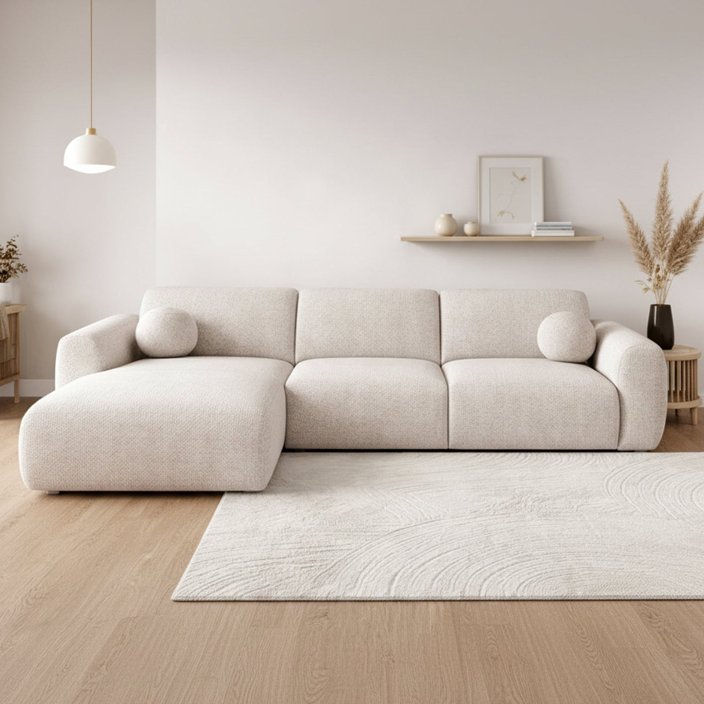 NAYLA Canapé d'angle en tissu beige - Angle gauche - Canapés d'angle - Mobilier Deco