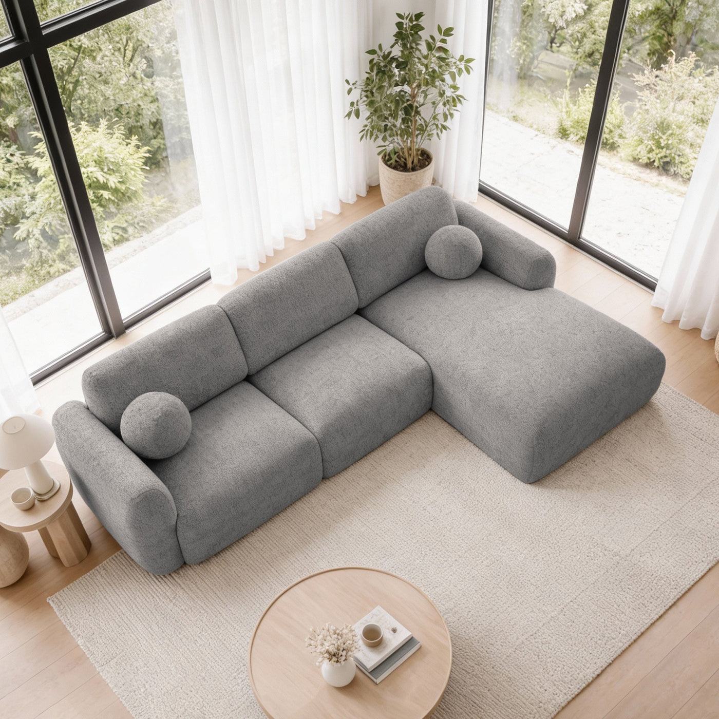 NAYLA Canapé d'angle en tissu gris  - Angle droit - Canapés d'angle - Mobilier Deco