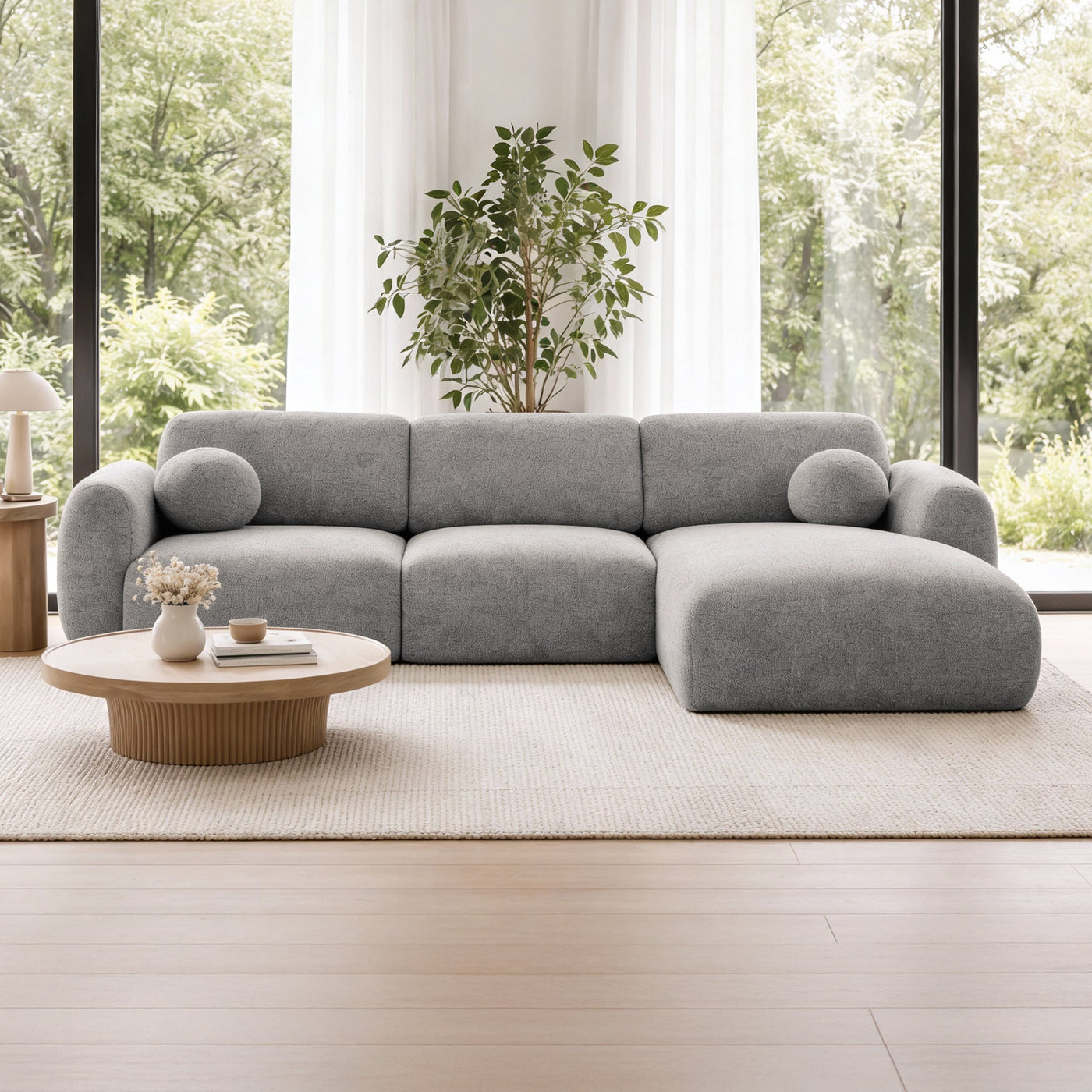 NAYLA Canapé d'angle en tissu gris  - Angle droit - Canapés d'angle - Mobilier Deco
