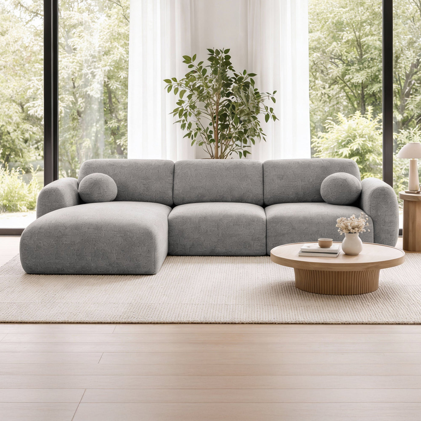 NAYLA Canapé d'angle en tissu gris - Angle gauche - Canapés d'angle - Mobilier Deco