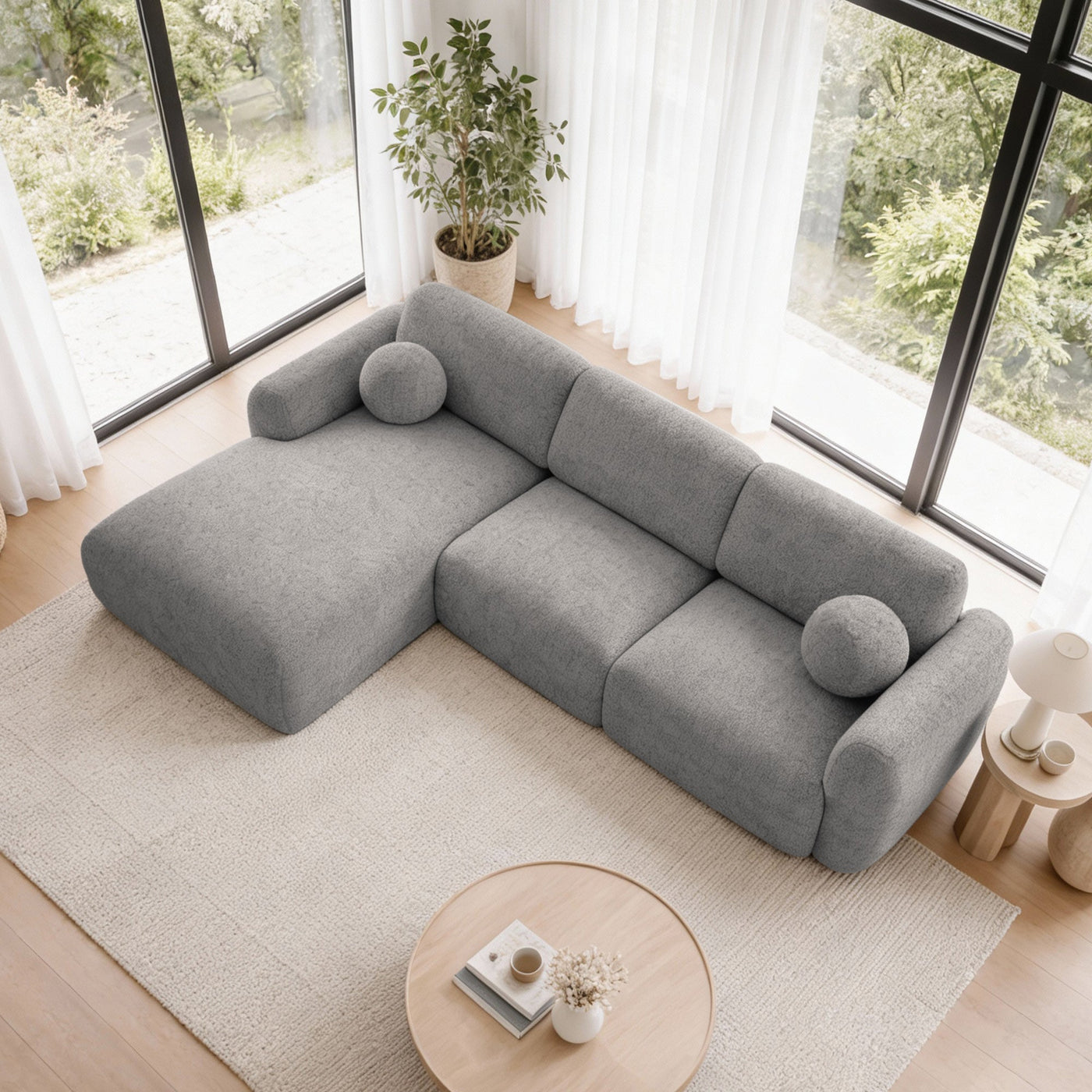 NAYLA Canapé d'angle en tissu gris - Angle gauche - Canapés d'angle - Mobilier Deco