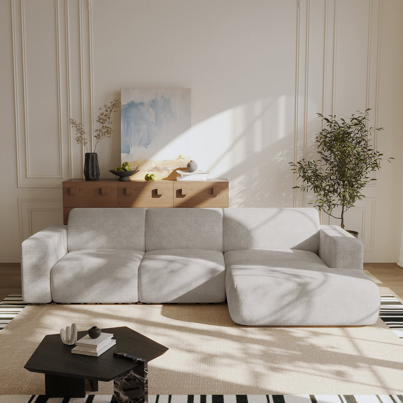 NAYVA Canapé d'angle en tissu beige - Angle droit - Canapés d'angle - Mobilier Deco