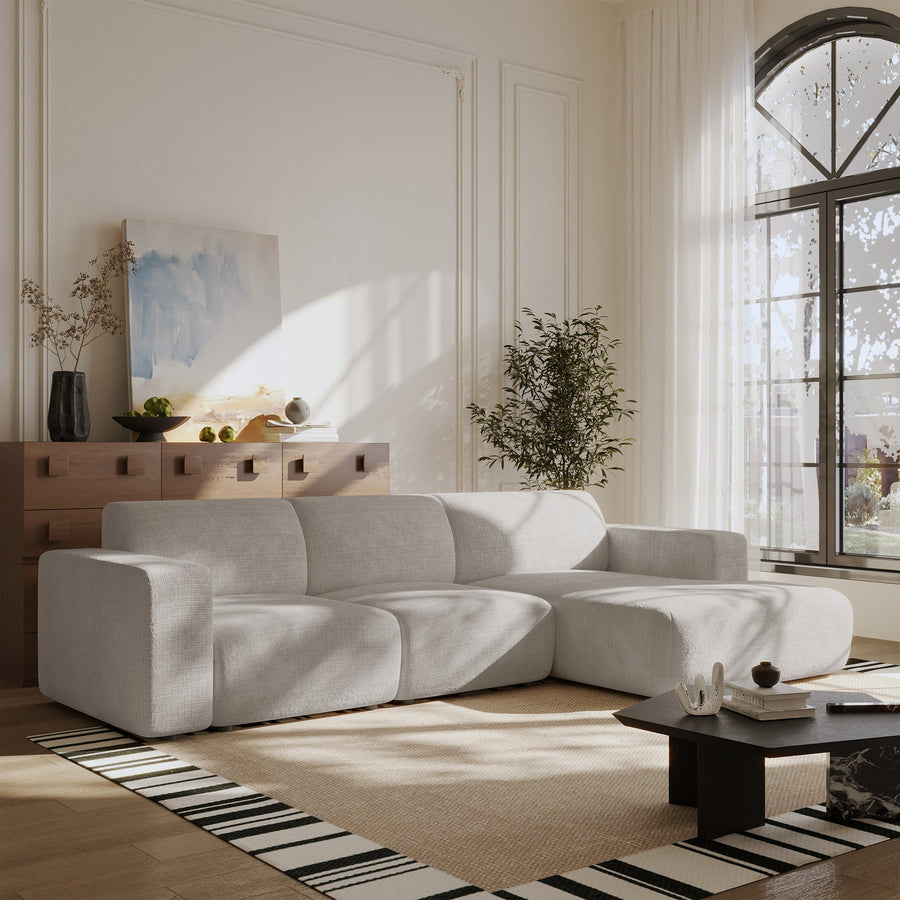NAYVA Canapé d'angle en tissu beige - Angle droit — aperçu vidéo