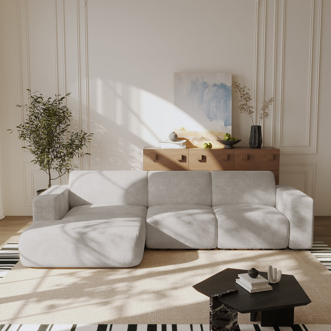 NAYVA Canapé d'angle en tissu beige - Angle gauche - Canapés d'angle - Mobilier Deco