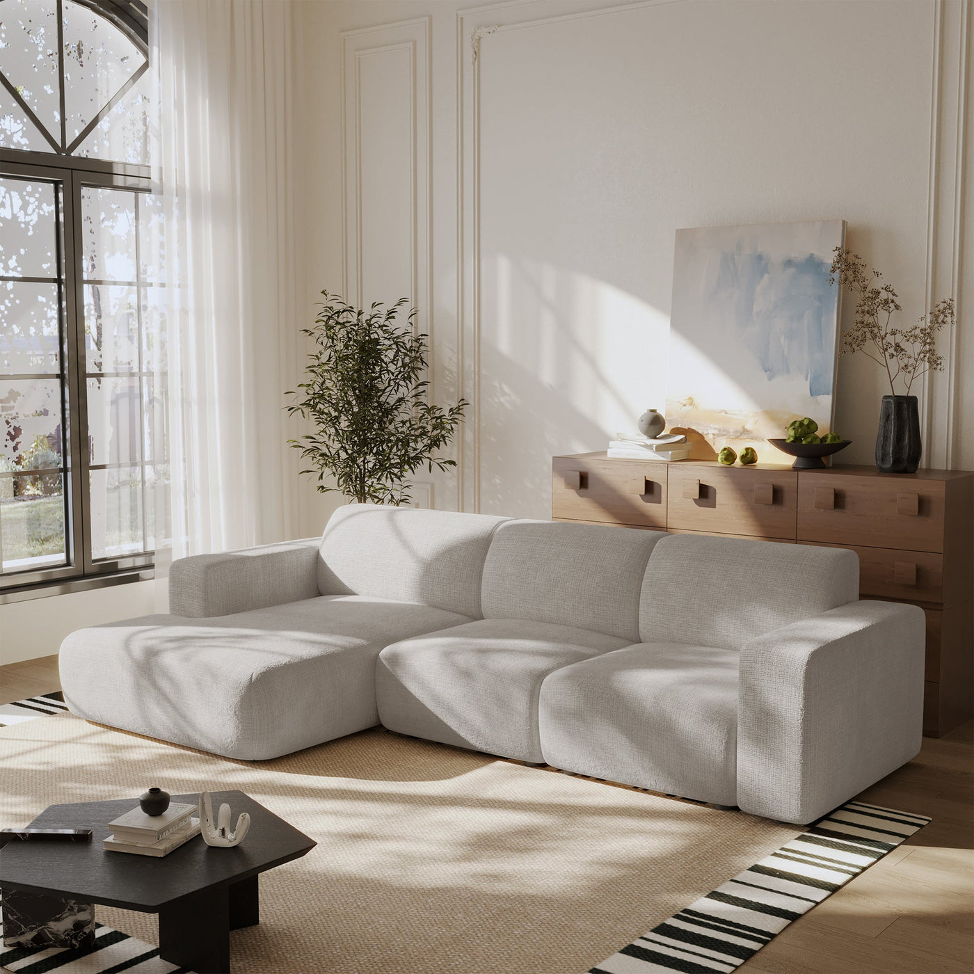 NAYVA Canapé d'angle en tissu beige - Angle gauche - Canapés d'angle - Mobilier Deco