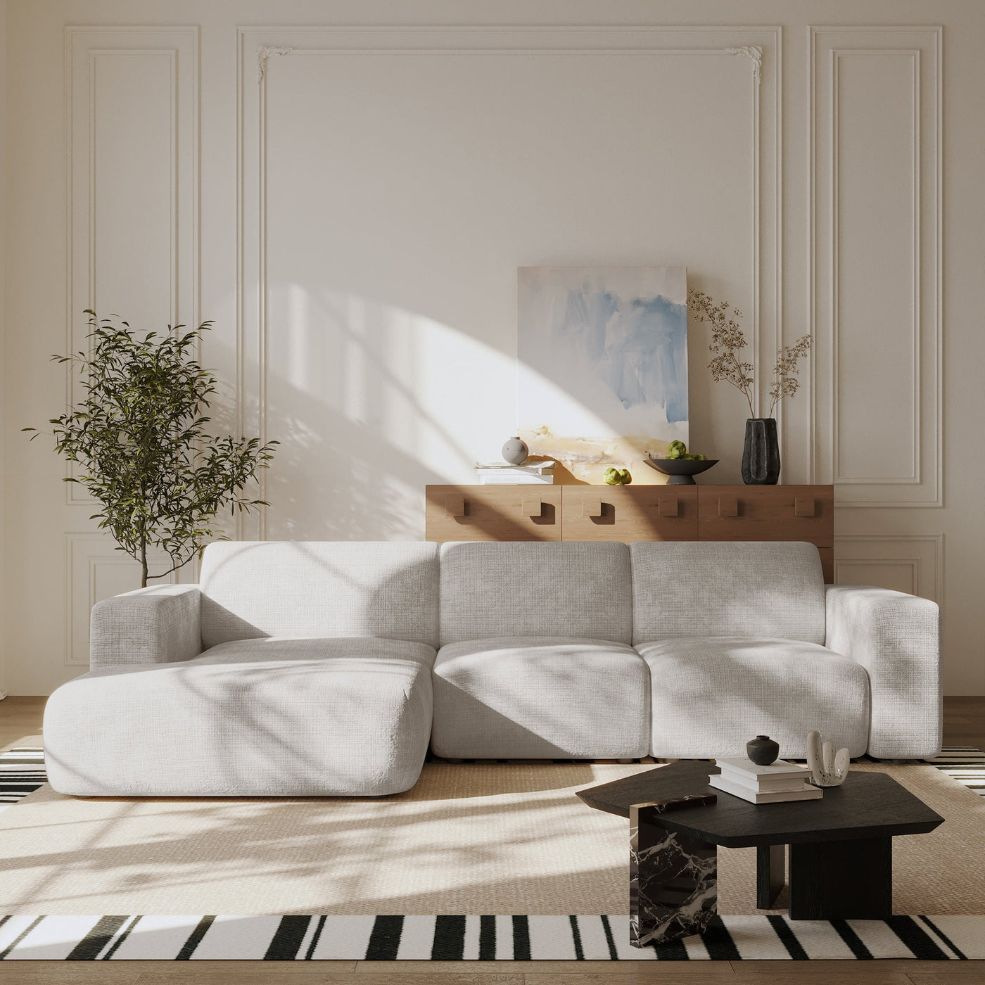 NAYVA Canapé d'angle en tissu beige - Angle gauche - Canapés d'angle - Mobilier Deco