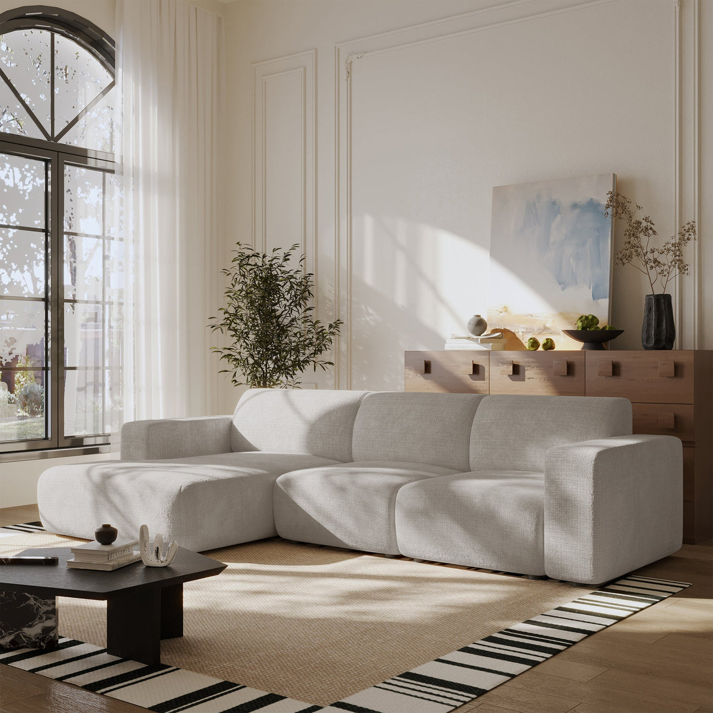 NAYVA Canapé d'angle en tissu beige - Angle gauche - Canapés d'angle - Mobilier Deco