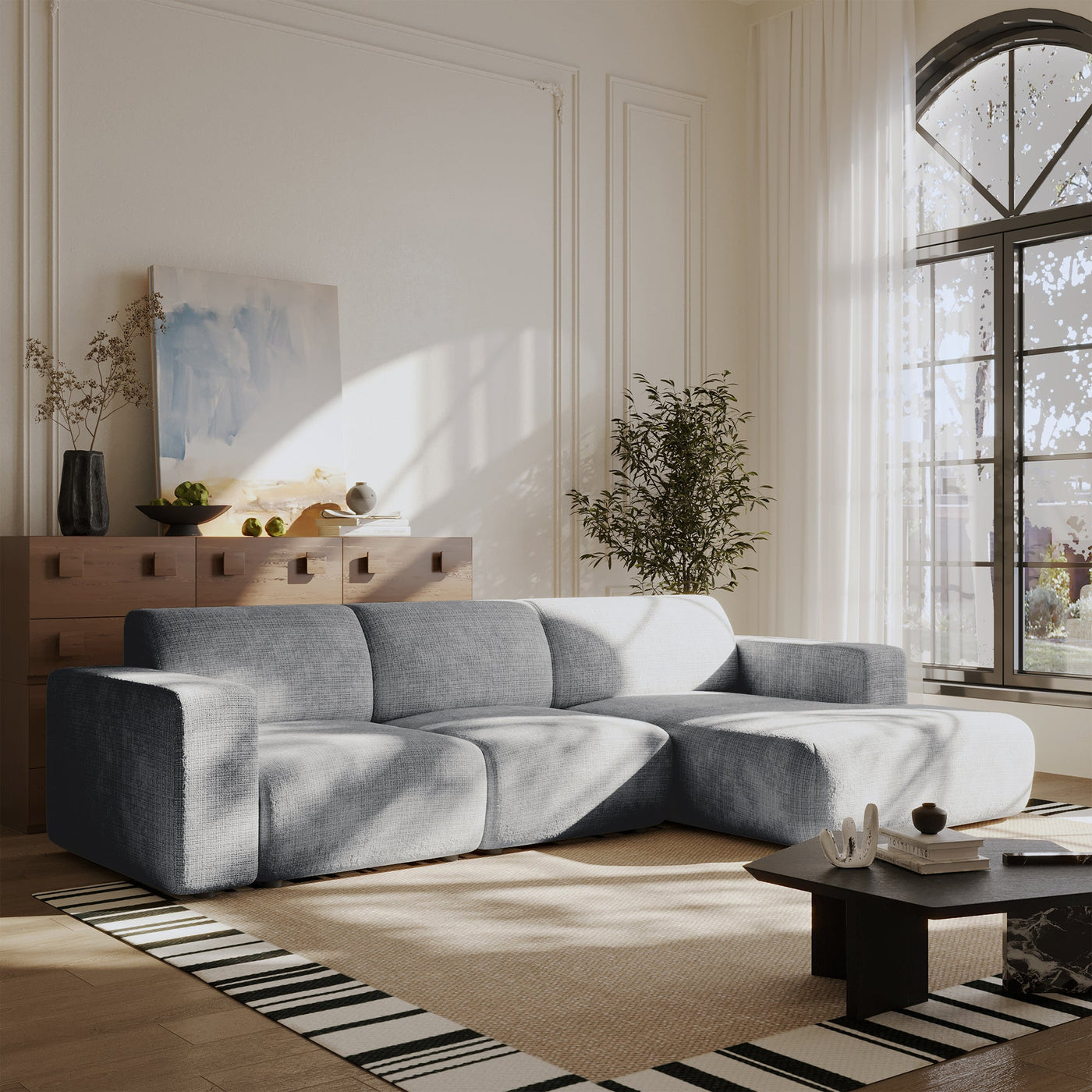 NAYVA Canapé d'angle en tissu gris - Angle droit - Canapés d'angle - Mobilier Deco