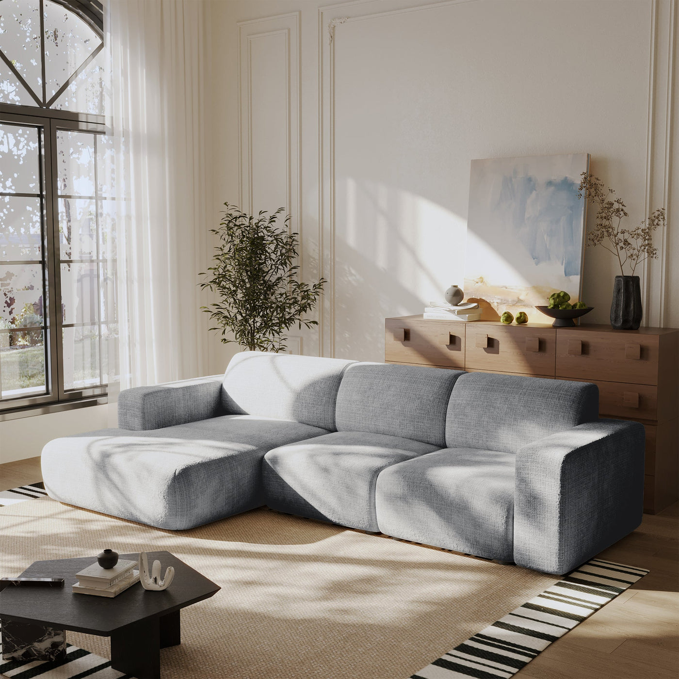 NAYVA Canapé d'angle en tissu gris - Angle gauche - Canapés d'angle - Mobilier Deco