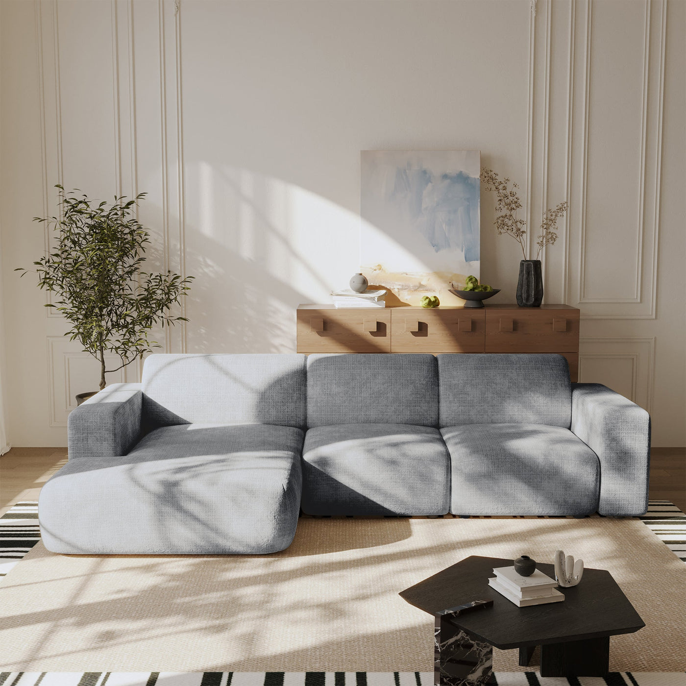 NAYVA Canapé d'angle en tissu gris - Angle gauche - Canapés d'angle - Mobilier Deco