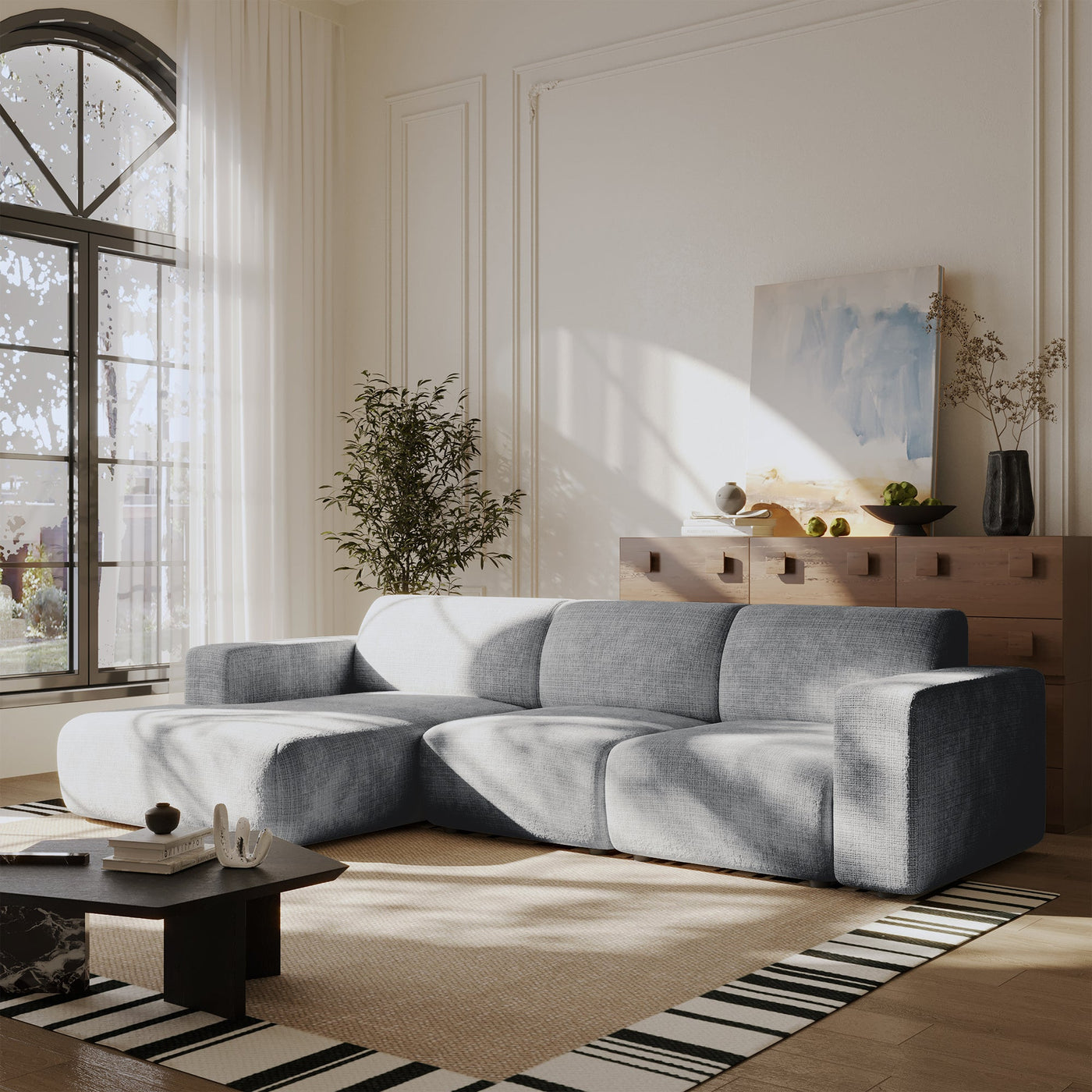 NAYVA Canapé d'angle en tissu gris - Angle gauche - Canapés d'angle - Mobilier Deco