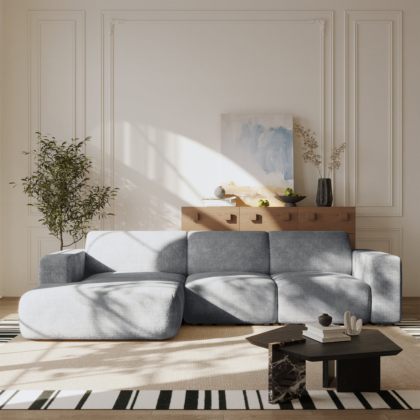 NAYVA Canapé d'angle en tissu gris - Angle gauche - Canapés d'angle - Mobilier Deco