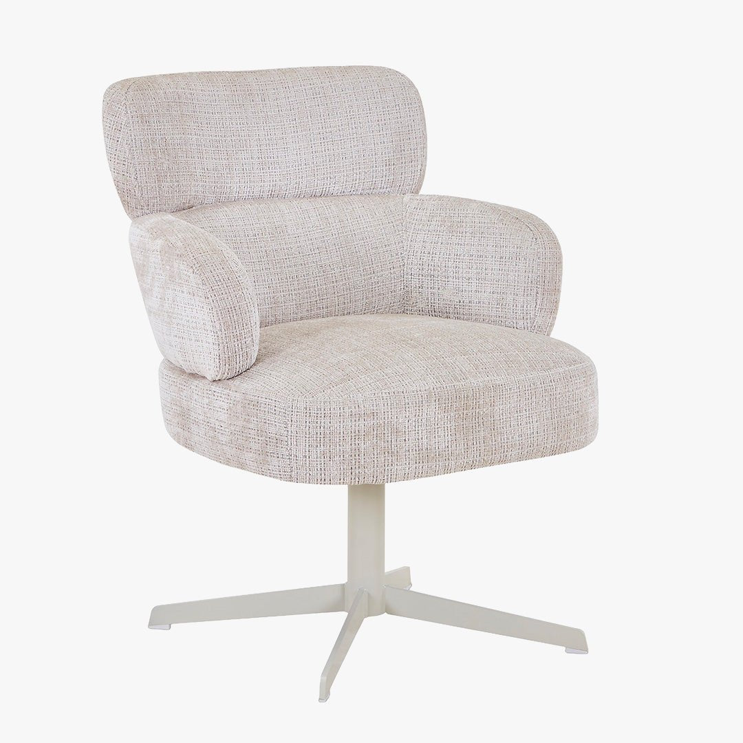 NEJYA Fauteuil en tissu beige pieds en métal gris - Chaise de repas - Mobilier Deco
