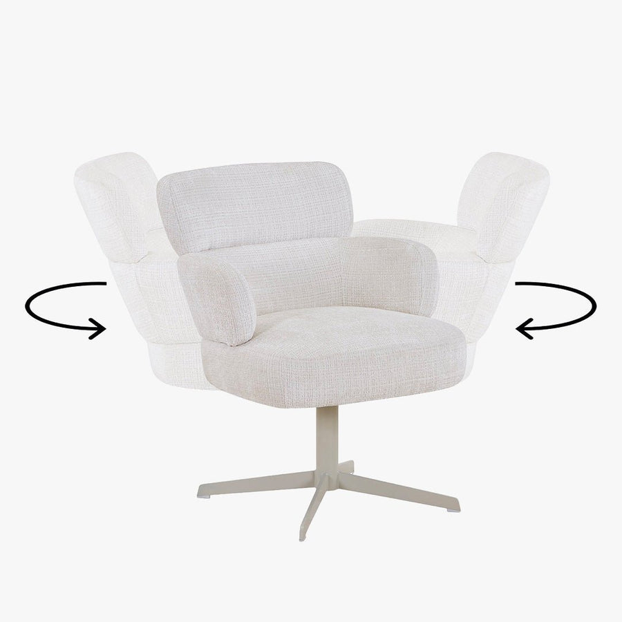 NEJYA Fauteuil en tissu blanc écru pieds en métal gris — aperçu vidéo
