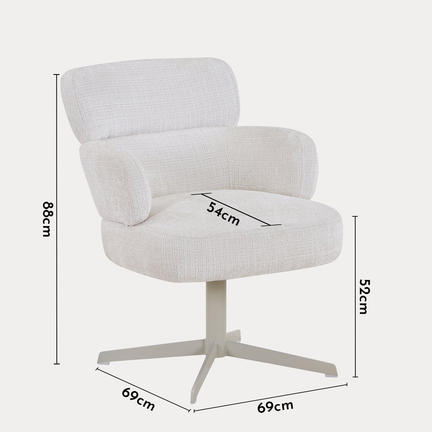 NEJYA Fauteuil en tissu blanc écru pieds en métal gris - Chaise de repas - Mobilier Deco