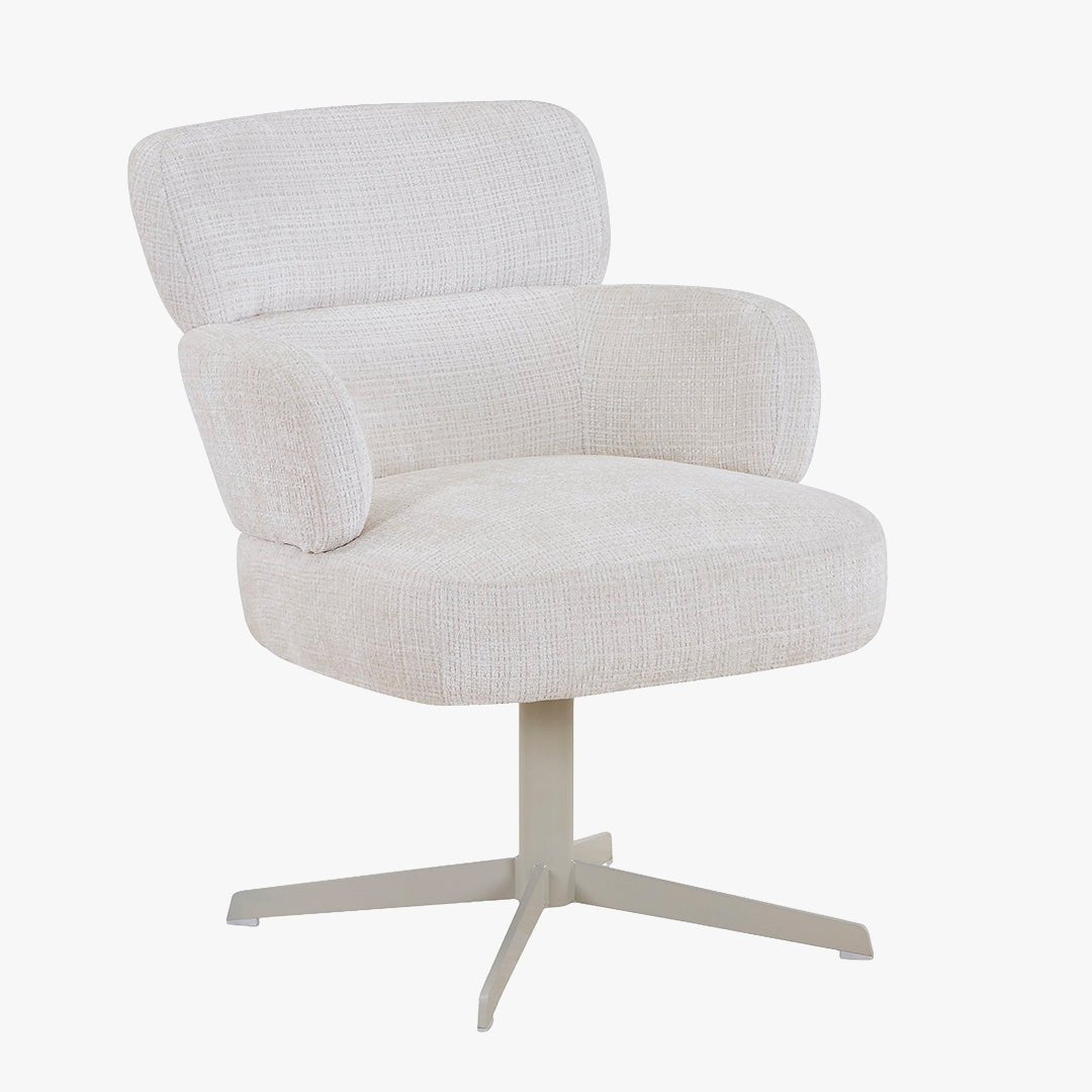 NEJYA Fauteuil en tissu blanc écru pieds en métal gris - Chaise de repas - Mobilier Deco