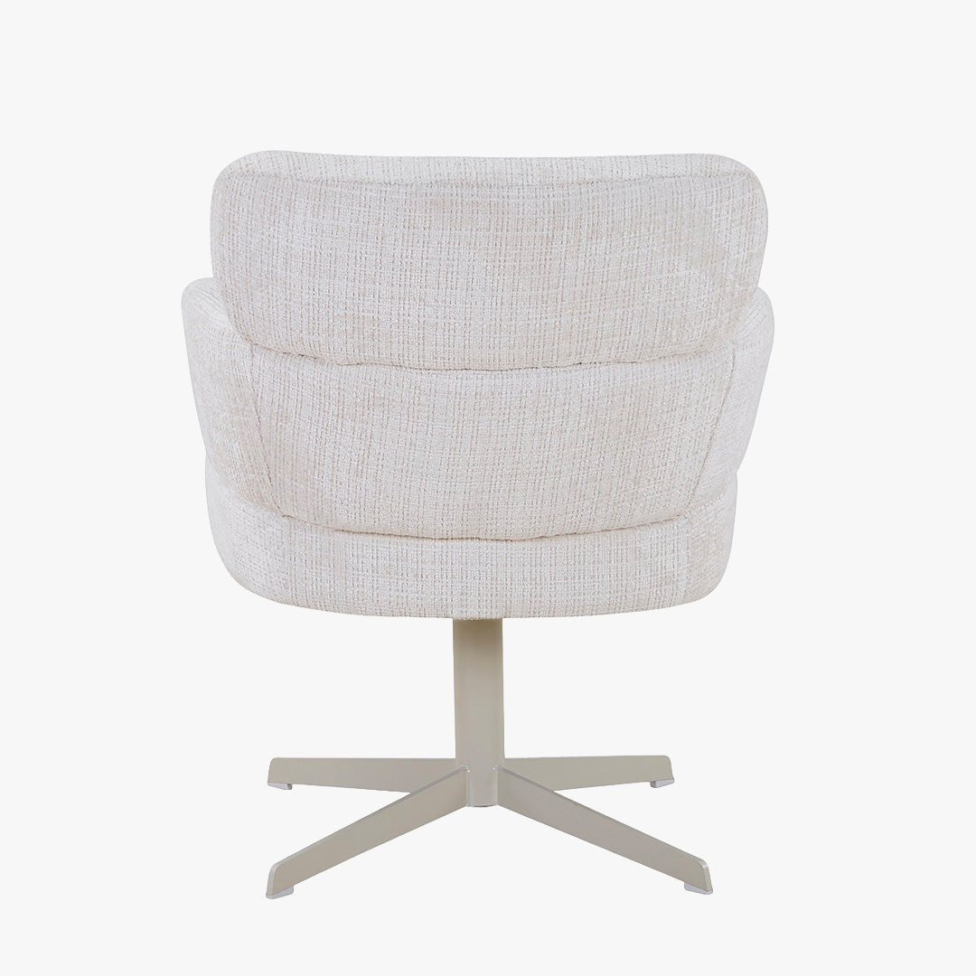 NEJYA Fauteuil en tissu blanc écru pieds en métal gris - Chaise de repas - Mobilier Deco