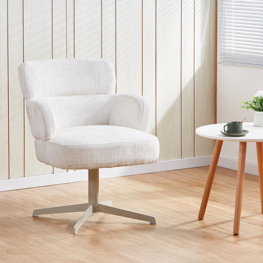 NEJYA Fauteuil en tissu blanc écru pieds en métal gris — aperçu vidéo