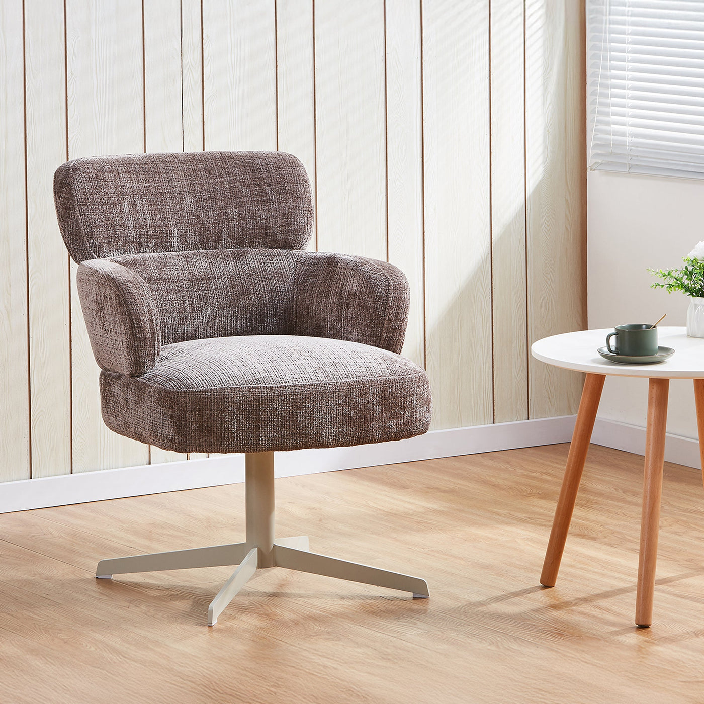 NEJYA Fauteuil en tissu taupe pieds en métal gris - Chaise de repas - Mobilier Deco