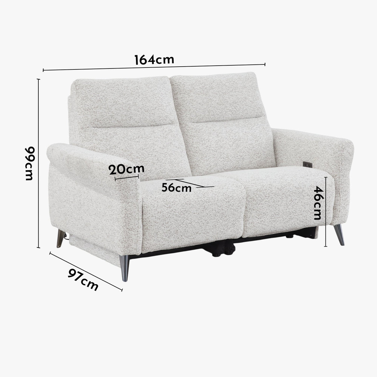 NELSON Canapé 2 places relax électrique en tissu beige - Canapé relax - Mobilier Deco