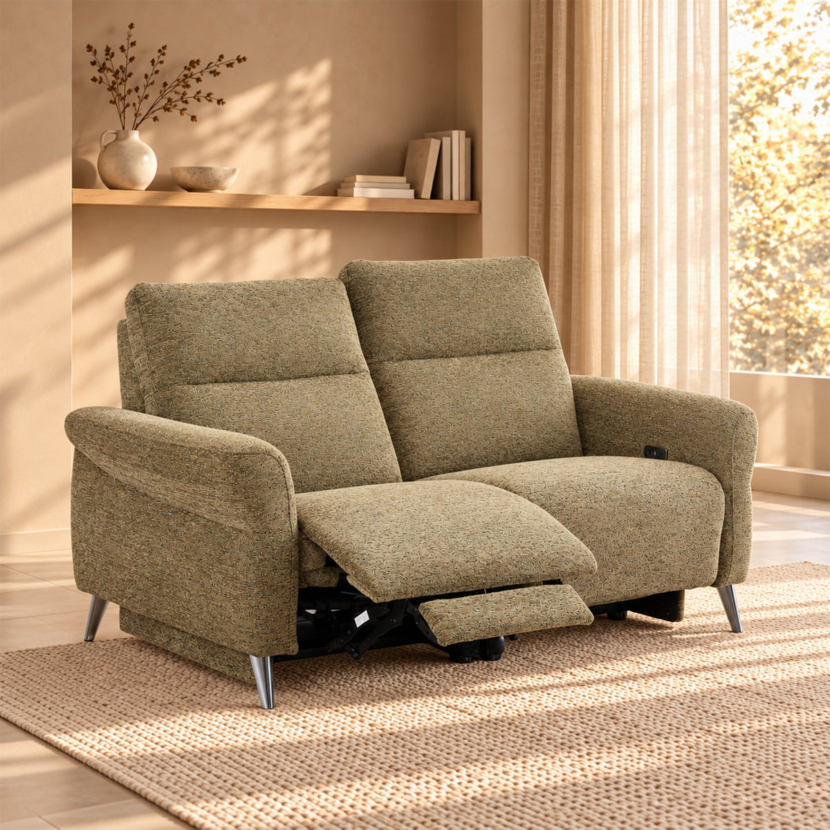 NELSON Canapé 2 places relax électrique en tissu vert - Canapé relax - Mobilier Deco