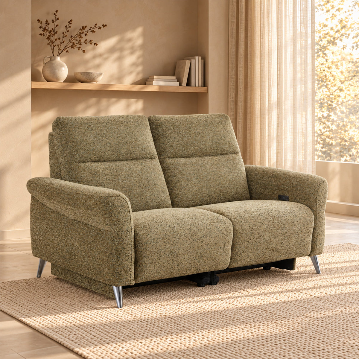 NELSON Canapé 2 places relax électrique en tissu vert - Canapé relax - Mobilier Deco
