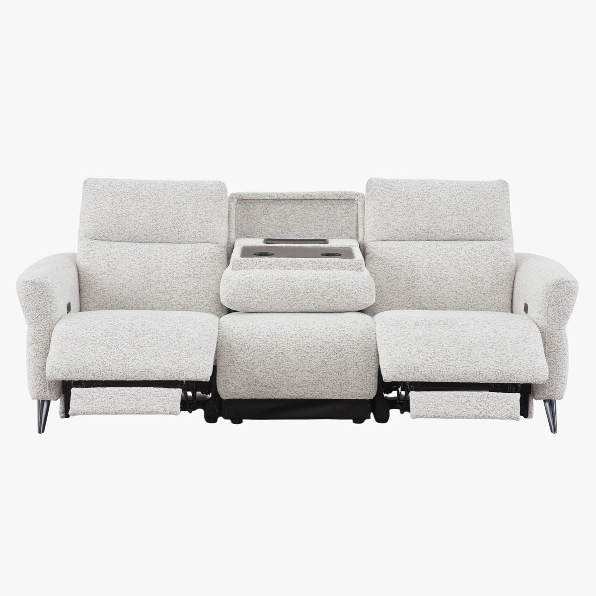 NELSON Canapé 3 places relax électrique avec porte gobelets et chargeur sans fil en tissu beige - Canapé relax - Mobilier Deco