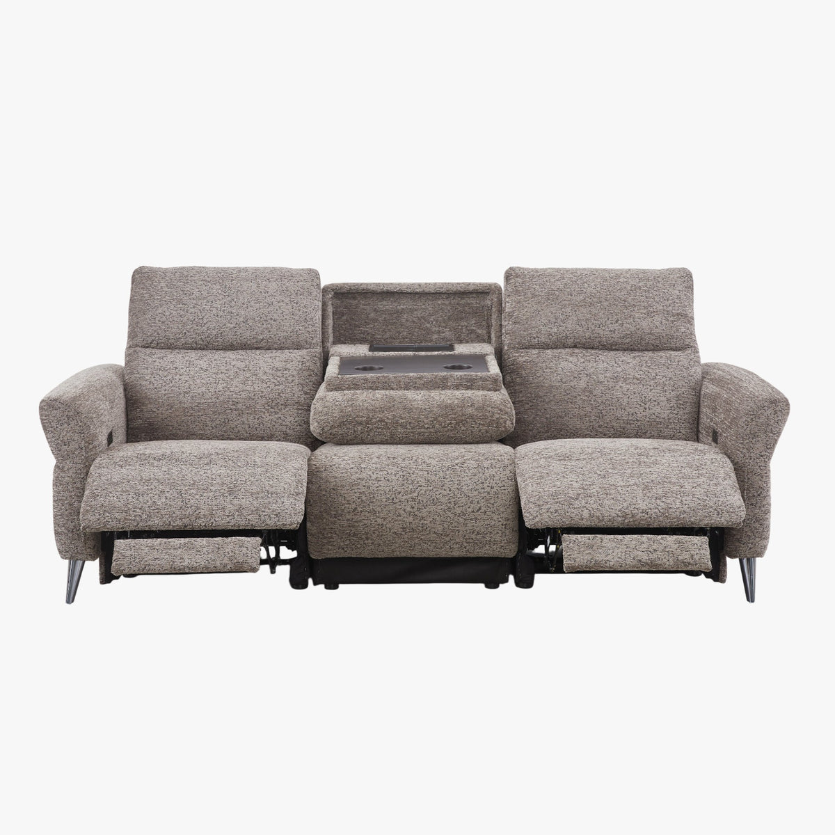 NELSON Canapé 3 places relax électrique avec porte gobelets et chargeur sans fil en tissu taupe - Canapé relax - Mobilier Deco