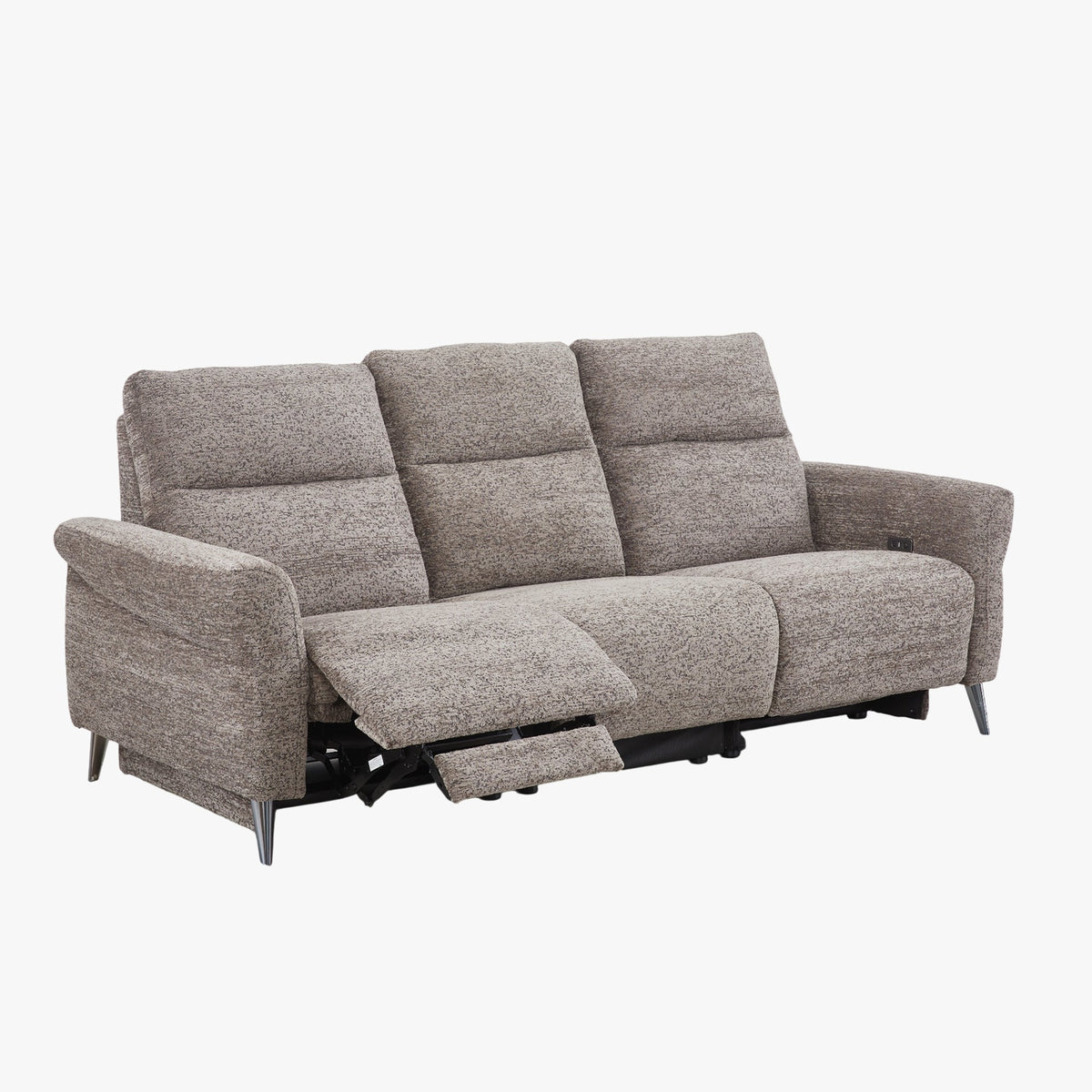 NELSON Canapé 3 places relax électrique avec porte gobelets et chargeur sans fil en tissu taupe - Canapé relax - Mobilier Deco
