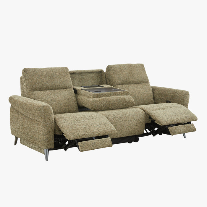 NELSON Canapé 3 places relax électrique avec porte gobelets et chargeur sans fil en tissu vert – Canapé relax – vue 2