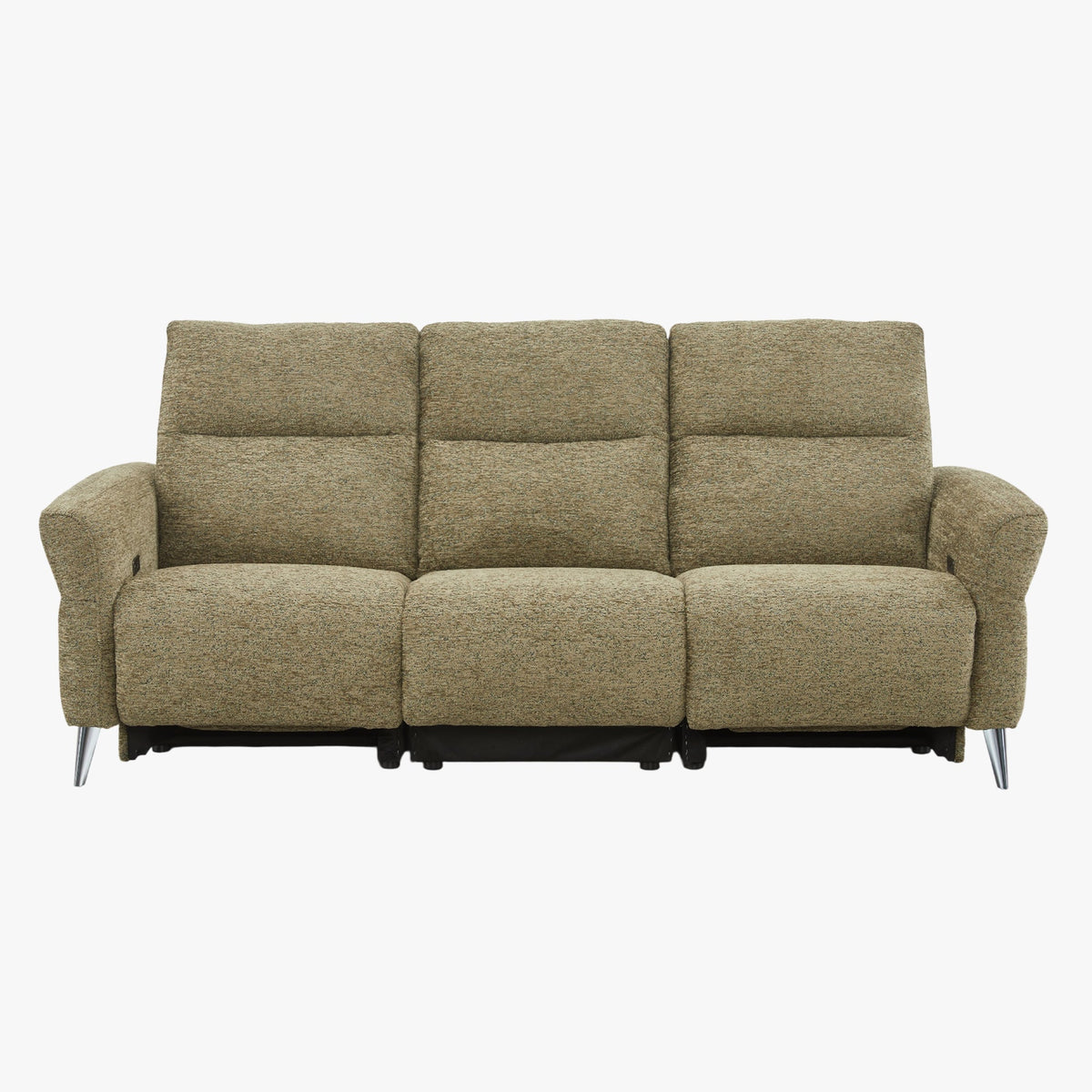 NELSON Canapé 3 places relax électrique avec porte gobelets et chargeur sans fil en tissu vert - Canapé relax - Mobilier Deco