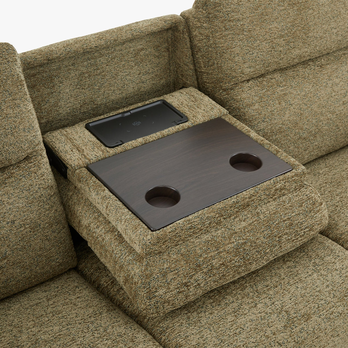 NELSON Canapé 3 places relax électrique avec porte gobelets et chargeur sans fil en tissu vert - Canapé relax - Mobilier Deco