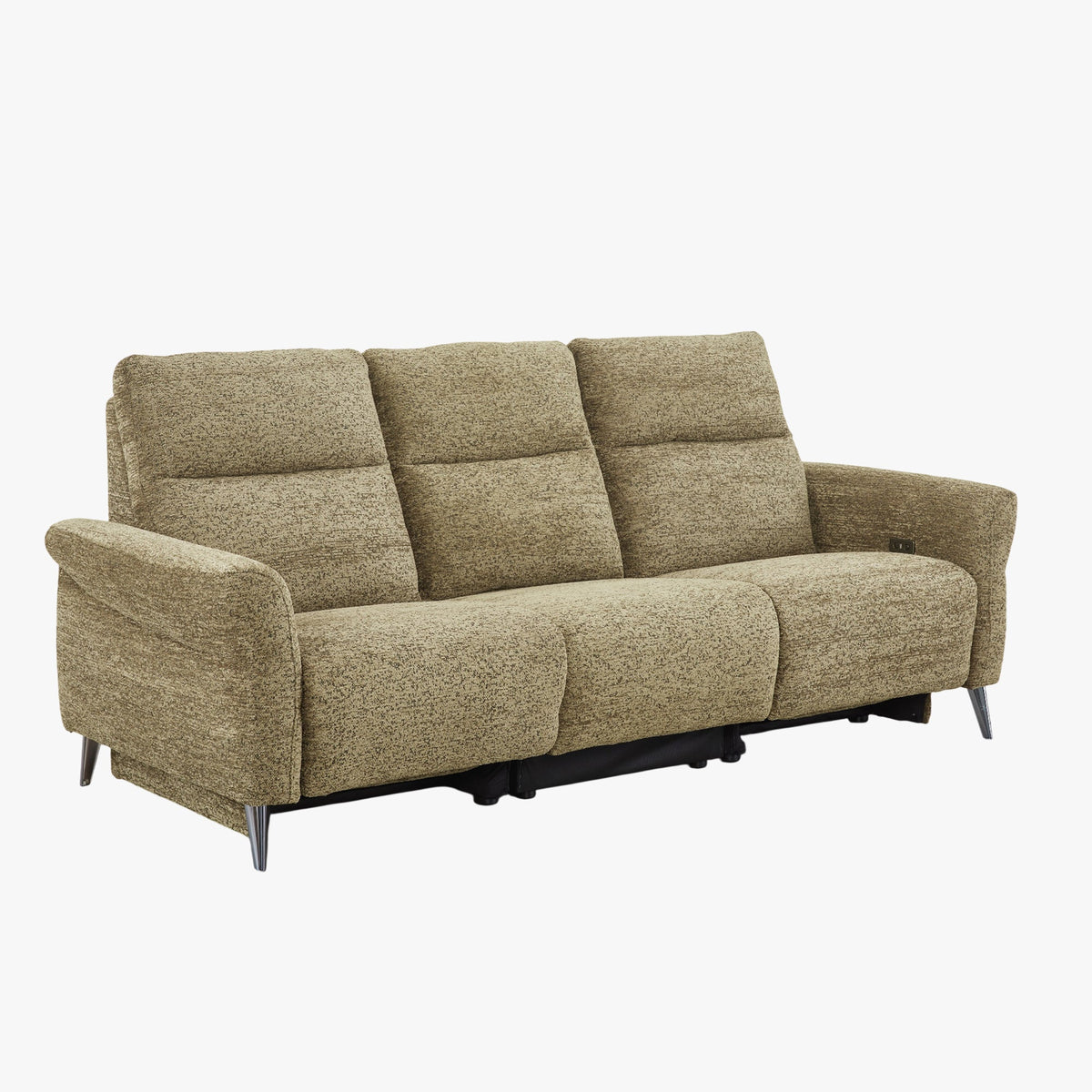 NELSON Canapé 3 places relax électrique avec porte gobelets et chargeur sans fil en tissu vert - Canapé relax - Mobilier Deco