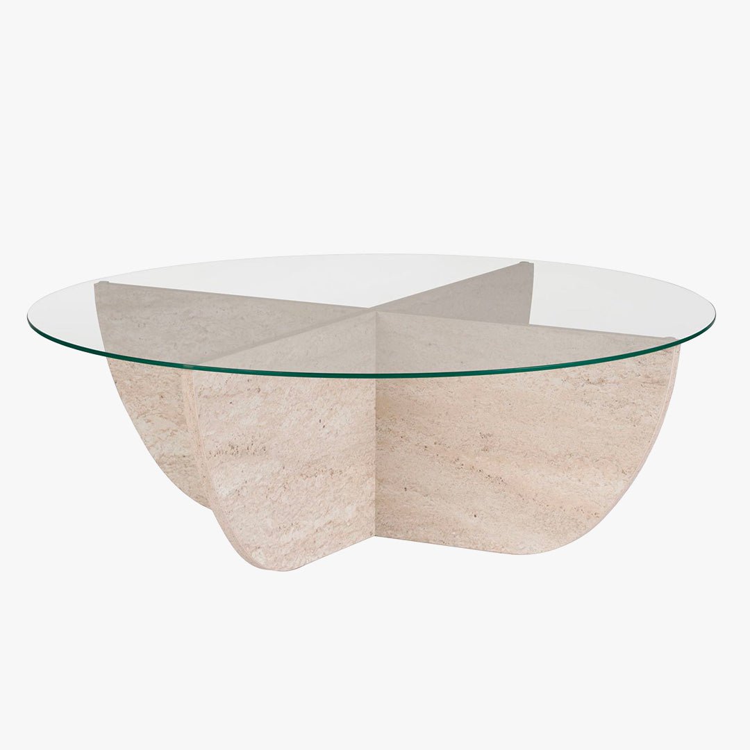 NESIA Table basse en verre piètement beige D90 cm - Table basse - Mobilier Deco