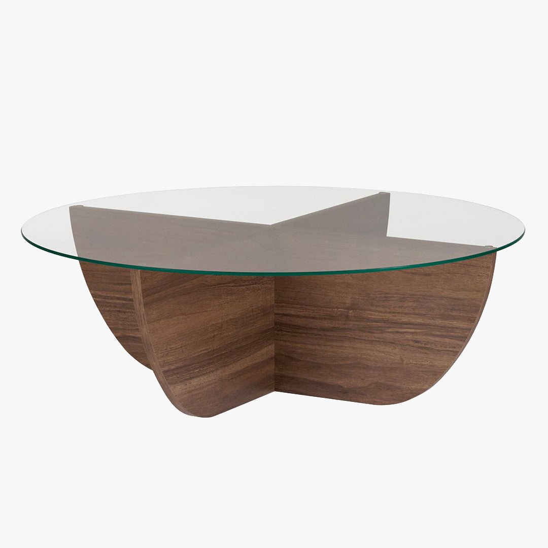 NESIA Table basse en verre piètement couleur bois foncé D90 cm - Table basse - Mobilier Deco