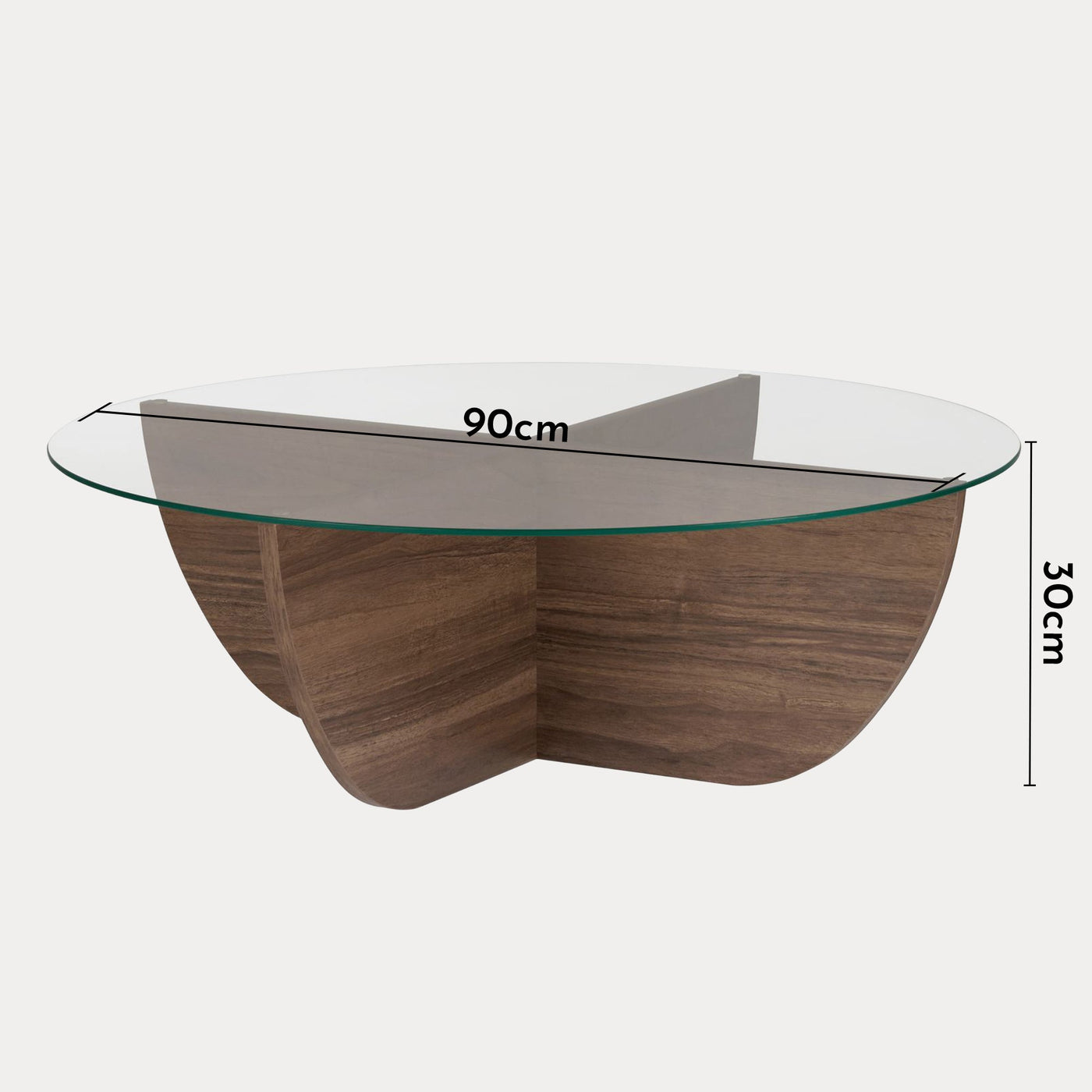 NESIA Table basse en verre piètement couleur bois foncé D90 cm - Table basse - Mobilier Deco