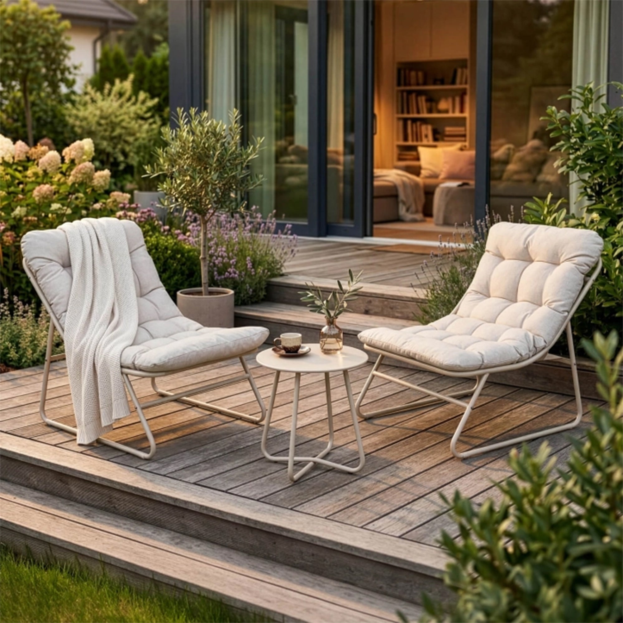 NIKEA Ensemble de mobilier de jardin 2 places avec table en verre - Mobilier de jardin - Mobilier Deco