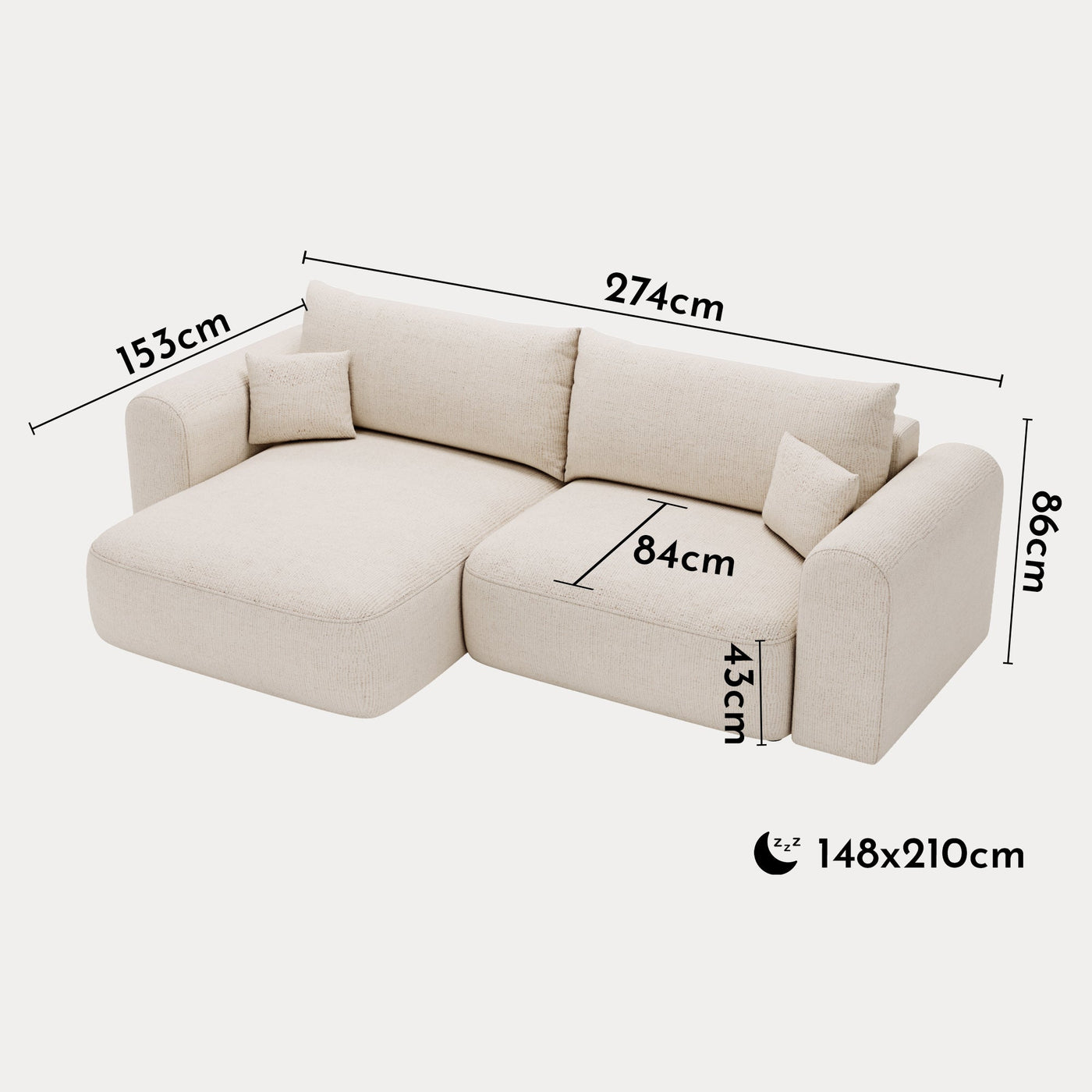 NIRA Canapé d'angle convertible réversible avec coffre en tissu beige - Canapé d'angle convertible - Mobilier Deco