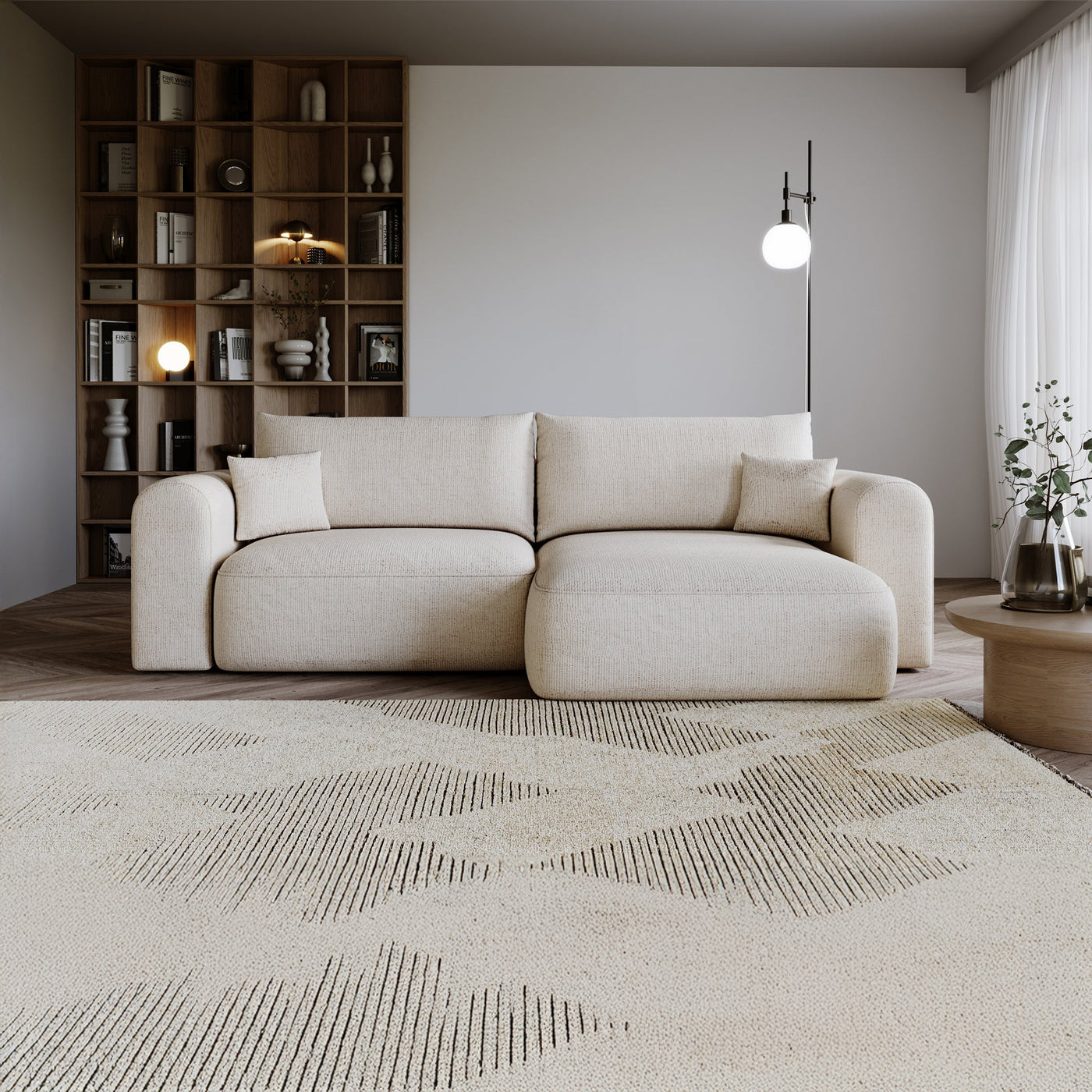 NIRA Canapé d'angle convertible réversible avec coffre en tissu beige - Canapé d'angle convertible - Mobilier Deco