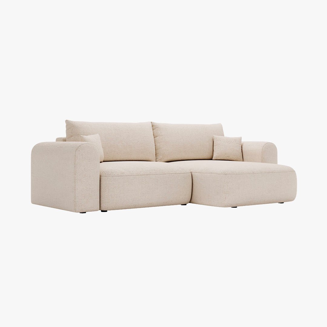 NIRA Canapé d'angle convertible réversible avec coffre en tissu beige - Canapé d'angle convertible - Mobilier Deco